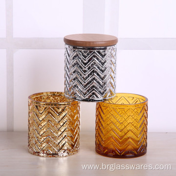 High Quality Embossed Wave Design Glass Candle Jar